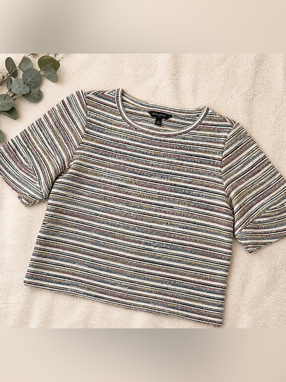Banana Republic Textured Striped Knit Top | Multicolor Short Sleeve Sweater